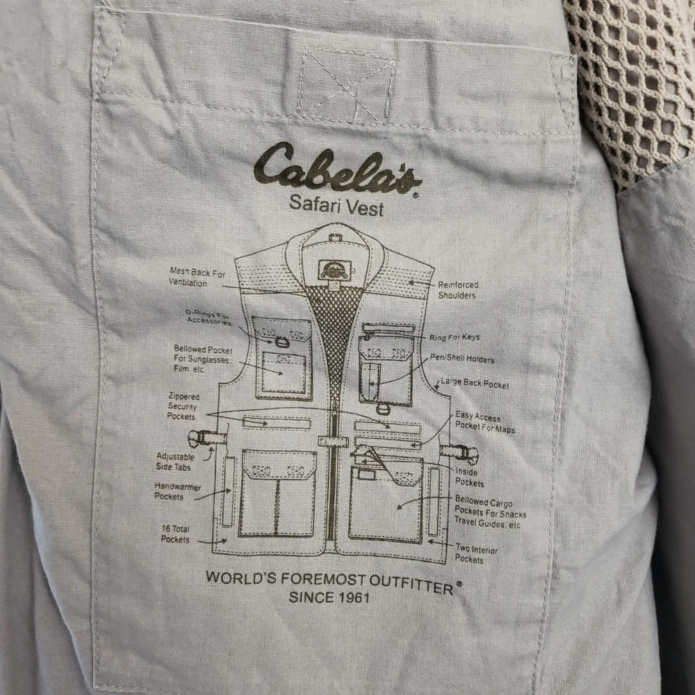 VTG Cabela's Safari Series Mens Utility Vest XL Khaki Tan Travel Fishing Hunting